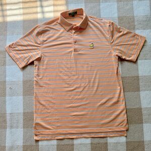 Peter Millar Masters polo, golf shirt, size medium, peach and sky blue, striped